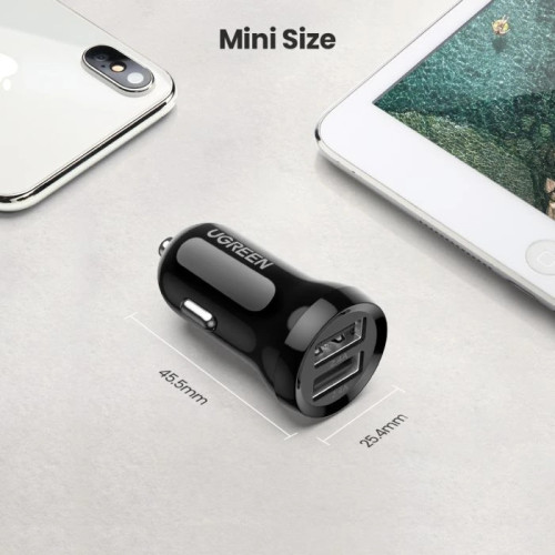 يوجرين شاحن سيارة بمنفذين USB وقوة 24 واط - أسود