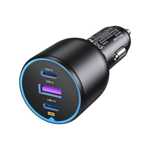 يوجرين شاحن سيارة بمنفذين Type-C ومنفذ USB - بقوة 130 واط - أسود