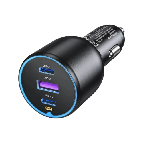 يوجرين شاحن سيارة بمنفذين Type-C ومنفذ USB - بقوة 130 واط - أسود