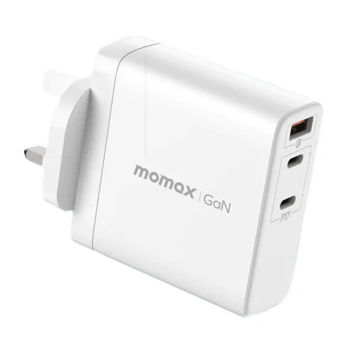 موماكس شاحن جداري  بتقنية الجان سريع الشحن بمنفذين USB|C ومنفذ USB وبمجموع القوة 140 واط | أبيض