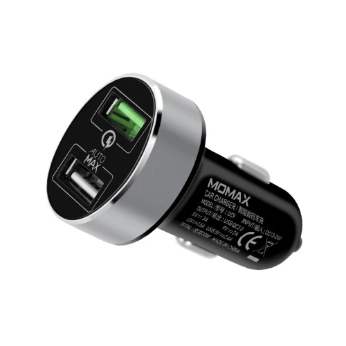 موماكس شاحن سيارة  30 واط مخرجين USB  لون اسود