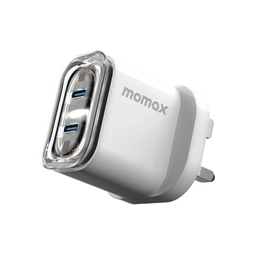 موماكس شاحن 1 تشارج فلو بمنفذين USB|C بقوة 35 وات مع تقنية GaN | ابيض