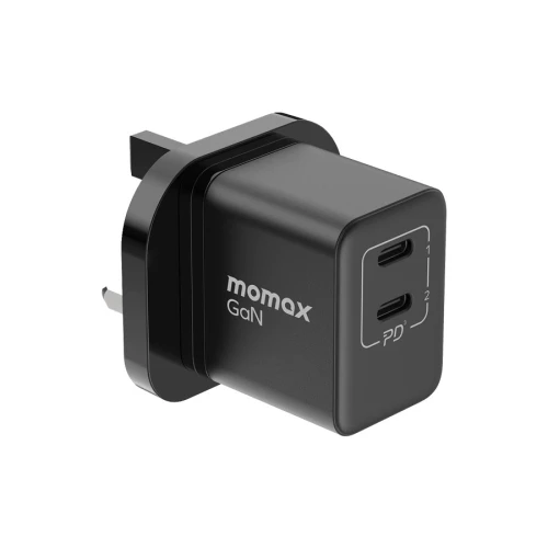 موماكس شاحن جداري  ميني بتقنية الجان سريع الشحن بمفنذين USB|C وبقوة 35 واط | أسود