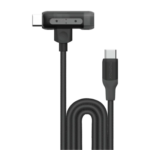 موماكس سلك شاحن 1 لينك فلو سيلكون مظفر 2 في 1 بطول 1.5 متر من USB|C إلى USB|C و لايتنينج | أسود