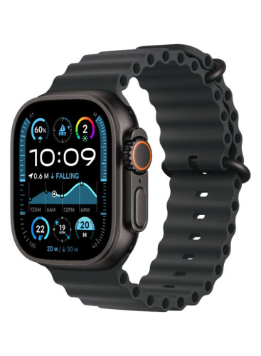 ساعة Ultra 2 (2024) GPS + Cellular 49 مم، هيكل من التيتانيوم الأسود مع سوار Ocean أسود