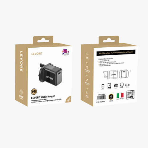 ليفوري شاحن حائط محول شحن سريع بمنفذ USB-C - بقوة 20 واط - LGW112
