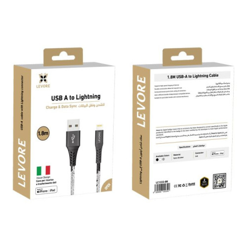ليفوري كابل شحن آيفون نايلون USB-A إلى Lightning - بطول 1.8 متر - LC1222