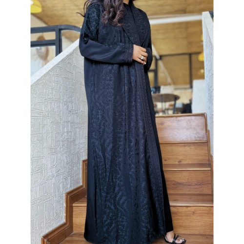 عباية عملية مطرزة للنساء - أسود - A158