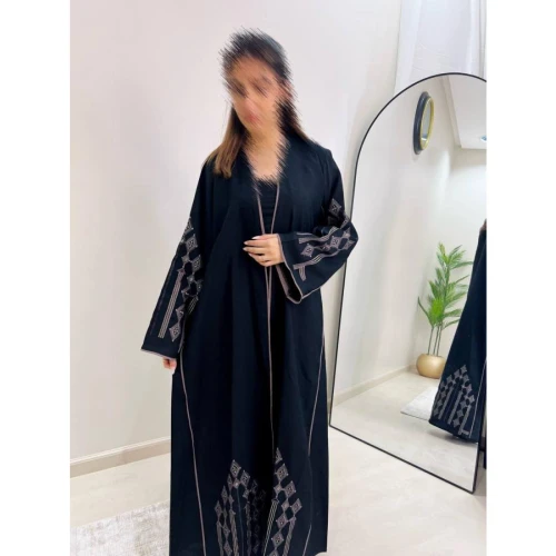 عباية لف تطريز - كريب - نحاسي ورصاصي - A166