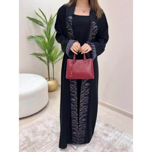 عباية لف منسوجة قماش كريب - أسود - A179