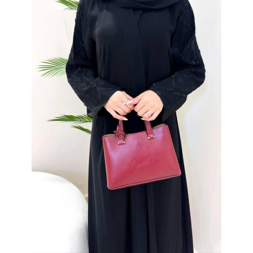 عباية لف قماش الانترنيت الطايح وبتطريز اكمام مع التفتة الروسي - أسود - A189