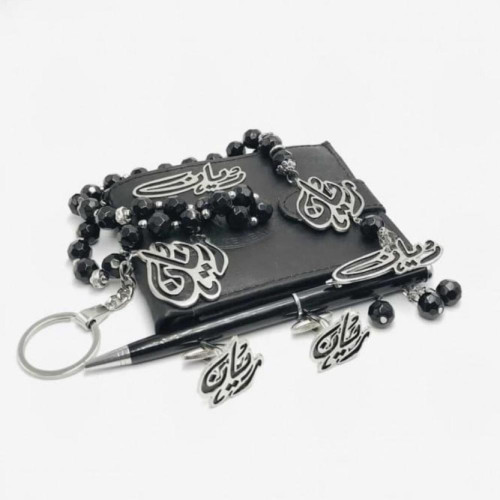طقم اكسسوارت للرجال مطلي فضة - فضي وأسود - 5 قطع - F09