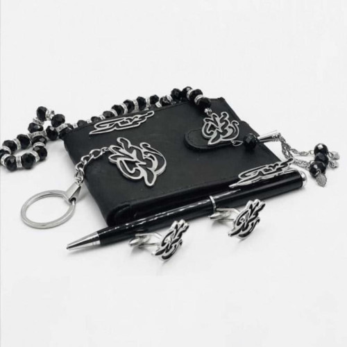 طقم اكسسوارت للرجال مطلي فضة - فضي وأسود - 5 قطع - F09