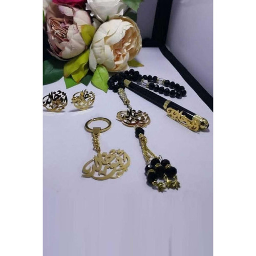 طقم اكسسوارت للرجال مطلي ذهب - ذهبي وأسود - 4 قطع - F11