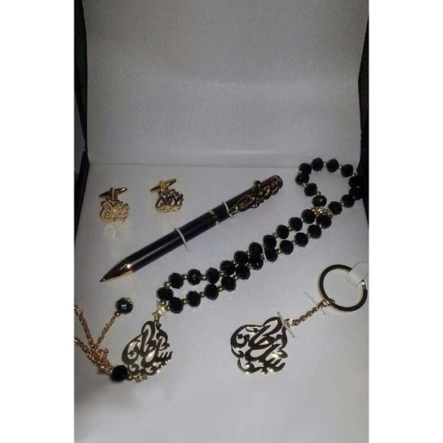 طقم اكسسوارت للرجال مطلي ذهب - ذهبي وأسود - 4 قطع - F11