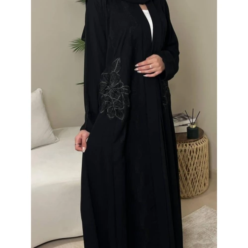 عباية لف منسوجة من الكريب للنساء - أسود - A193