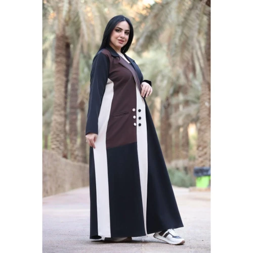 عباية ساره من الكريب للنساء - بني وأسود وبيج - 02a-015