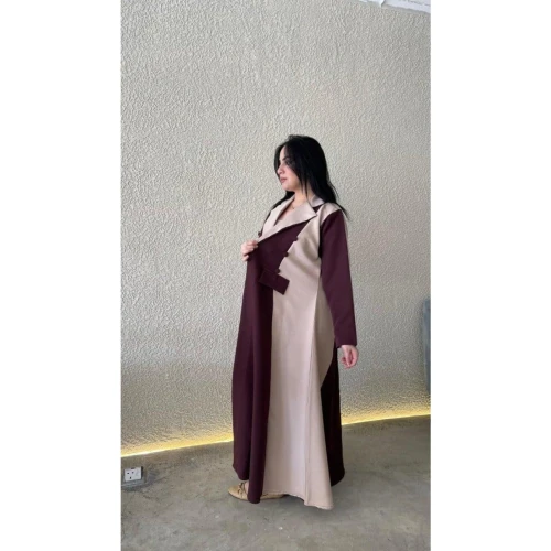عباية باربي بتصميم جيب للنساء - بيج وخمري - 02a-021