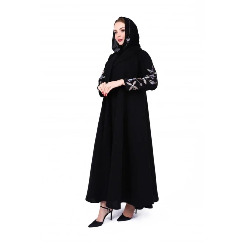 عباية كم بتطريز ملون ناعم للنساء - أسود