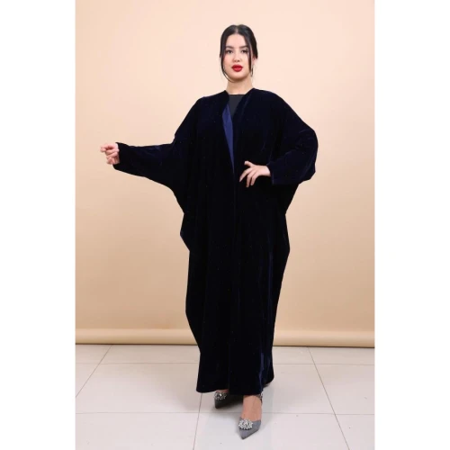 عباية فراشة مخمل مع كريستال للنساء - أسود