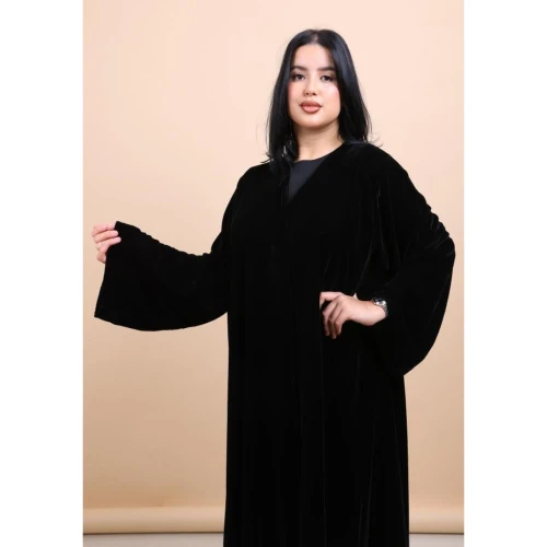عباية مخمل كم مربع للنساء - أسود