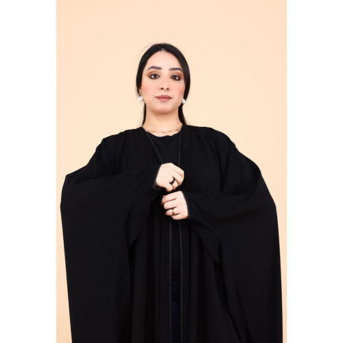 عباية فراشة قيطان ناعم على الكم و الياقة للنساء - أسود