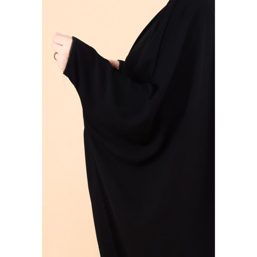 عباية فراشة قيطان ناعم على الكم و الياقة للنساء - أسود