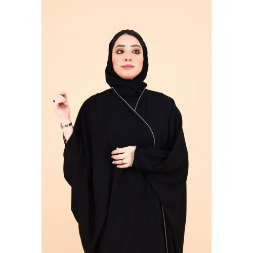 عباية فراشة قيطان الكم مع الياقة للنساء - أسود