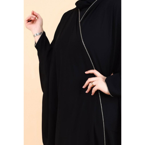 عباية فراشة قيطان الكم مع الياقة للنساء - أسود