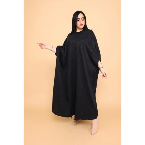 عباية قطريه شغل ناعم قماش جاكار - أسود - 02-011