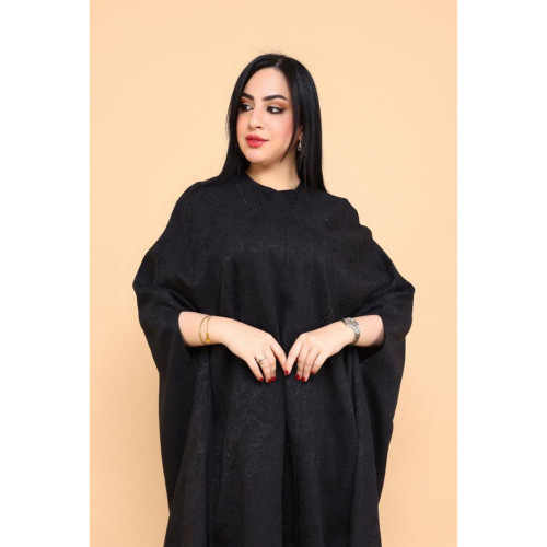 عباية قطريه شغل ناعم قماش جاكار - أسود - 02-011