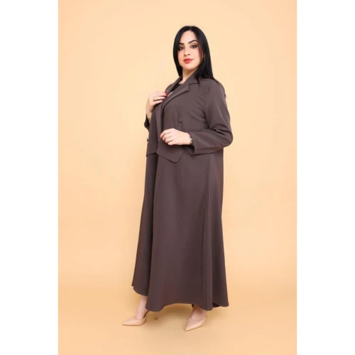 عباية مع جيوب وياقة قلاب أنيقة - كريب - بيج غامق - 02-016