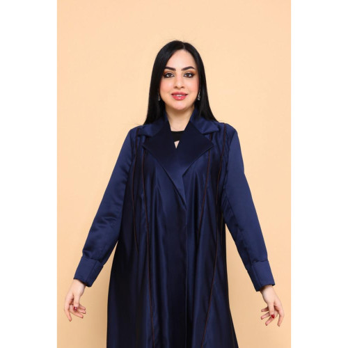 عباية بكم مصفوط مزينة بقطان ملون - كحلي - 02-022