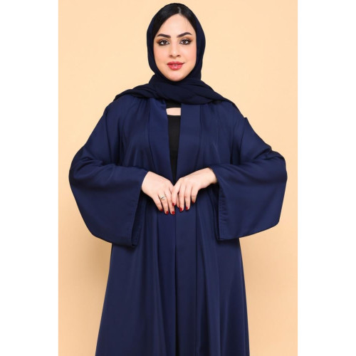 عباية بكم مربع وياقة بسيطة - حرير - كحلي - 01-009