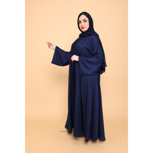 عباية بكم مربع وياقة بسيطة - حرير - كحلي - 01-009
