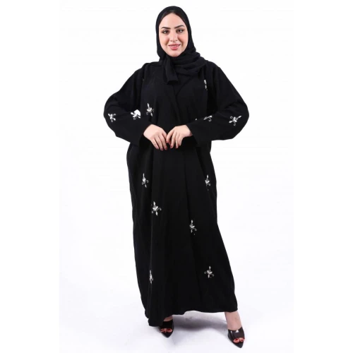 عباية قماش انترنت شك بالكامل ملون للنساء - أسود