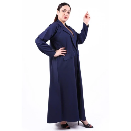 عباية كريب باربي ملون بأزرار ناعمة للنساء - كحلي