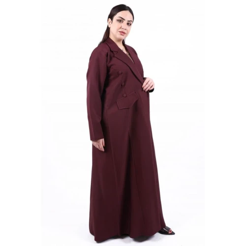 عباية كريب باربي بياقه قلاب فيونكة من الخلف للنساء - خمري