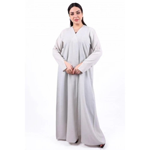 عباية كتان بكلفة شك من الخلف للنساء - رمادي