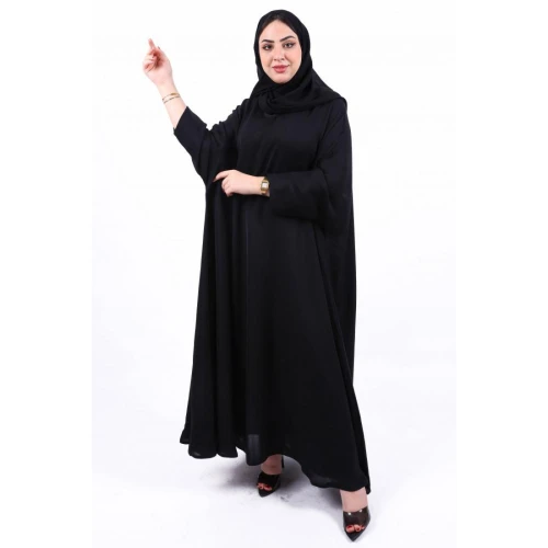 عباية حرير فراشة مغلقة سادة بأكمام ضيقة للنساء - أسود