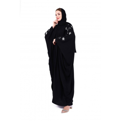 عباية بشت مع شك يدوي بيج على الأكتاف للنساء - أسود