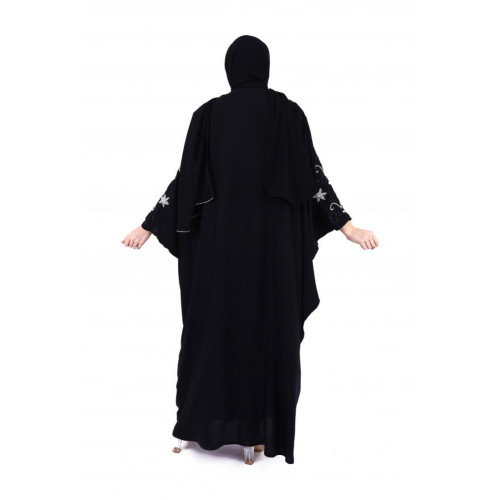 عباية بشت مع شك يدوي بيج على الأكتاف للنساء - أسود