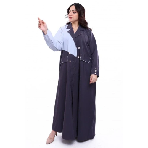 عباية ملونة من الامام مع موديل أزرار ناعمة للنساء - كحلي