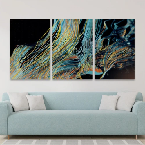 لوحة حائط أمواج الألوان ثلاث ثطع - خشب ام دي اف - 120x60 سم - lp3-515