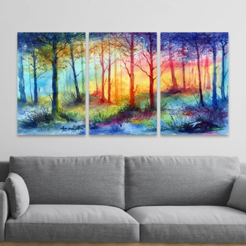 لوحة حائط غابة الألوان ثلاث ثطع - خشب ام دي اف - 120x60 سم - lp3-519