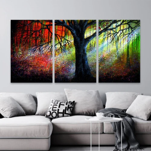 لوحة حائط شجرة ملونة ثلاث ثطع - خشب ام دي اف - 120x60 سم - lp3-525