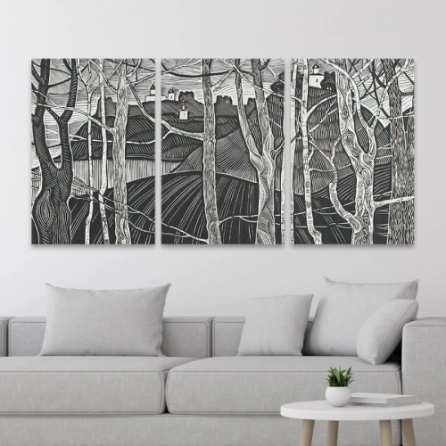 لوحة حائط الجبل الداكن ثلاث ثطع - خشب ام دي اف - 120x60 سم - lp3-534
