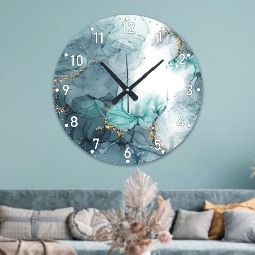 ساعة حائط دائرية بتصميم رخامي - 50x50 سم - أزرق ورمادي - hs-cnc-1
