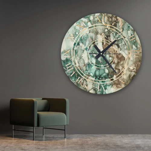 ساعة حائط دائرية بتصميم رخامي - 50x50 سم - بني وأخضر - hs-cnc-11
