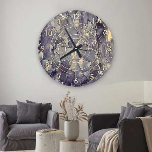 ساعة حائط دائرية بتصميم رخامي - 50x50 سم - أزرق داكن وذهبي - hs-cnc-14